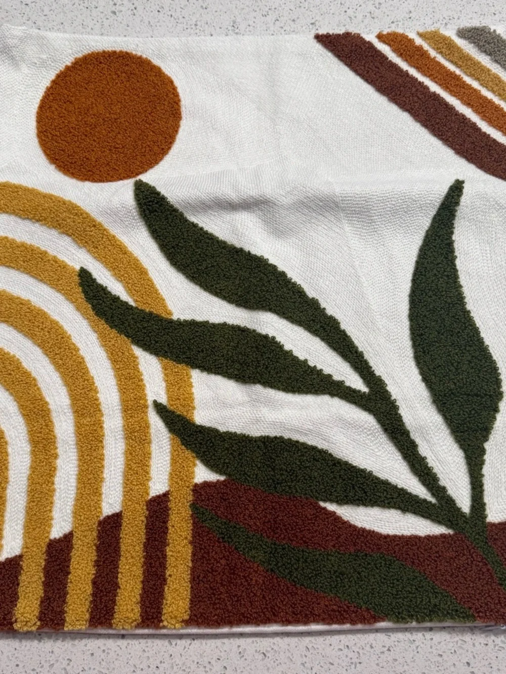 Boho White Pillow Covers With Green Leafs and Mustard accents Set of 2 L2